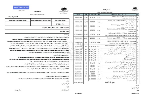 استعلام نصب تجهیزات توسعه پورت XDSL ...