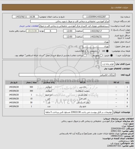 استعلام لوازم چاه ارت