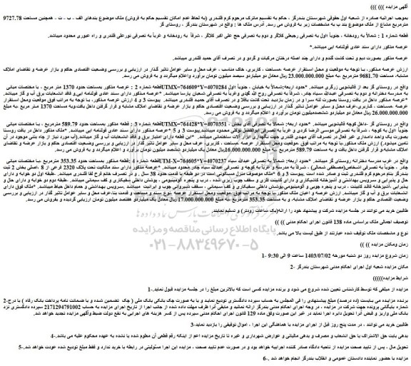 مزایده فروش ملک 