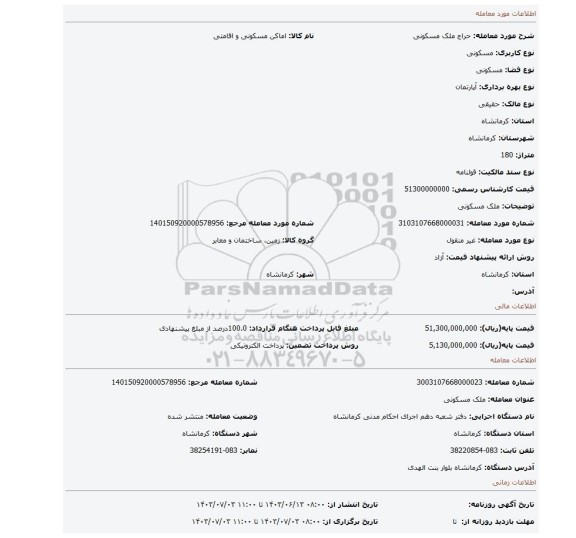 مزایده، ملک مسکونی