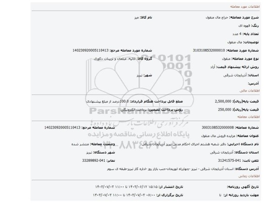 مزایده، مال منقول