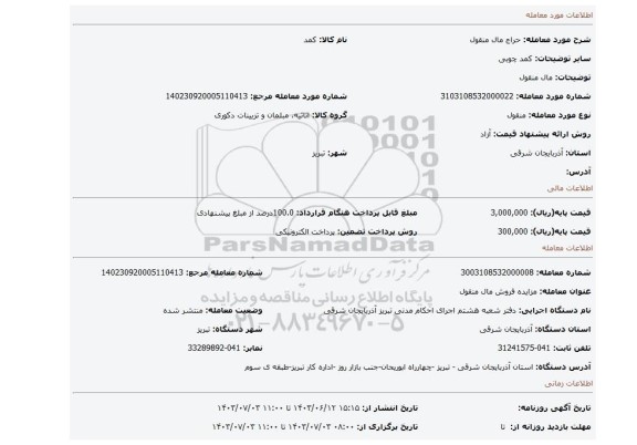مزایده، مال منقول