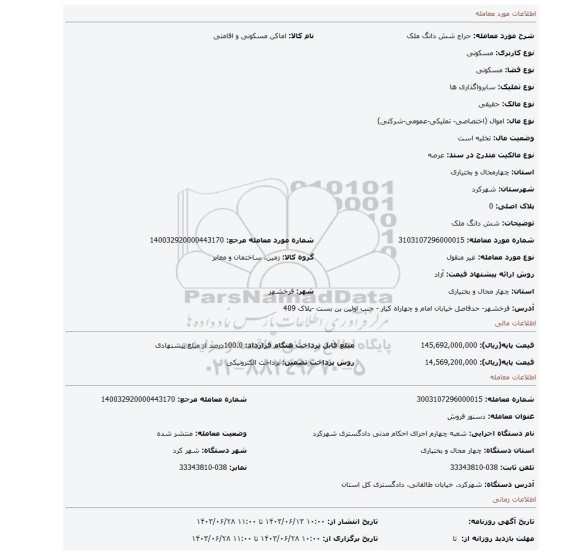 مزایده، شش دانگ ملک