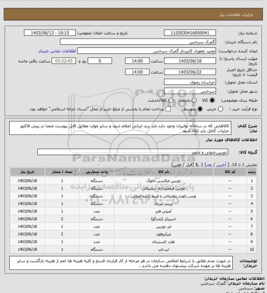 استعلام کالاهایی که در سامانه توانیران وجود دارد باید برند ایرانی اعلام شود و سایر موارد مطابق فایل پیوست ضمنا در پیش فاکتور جزئیات کامل باید ارائه شود