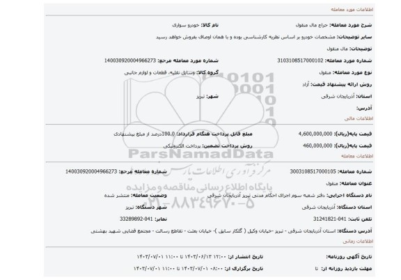 مزایده، مال منقول