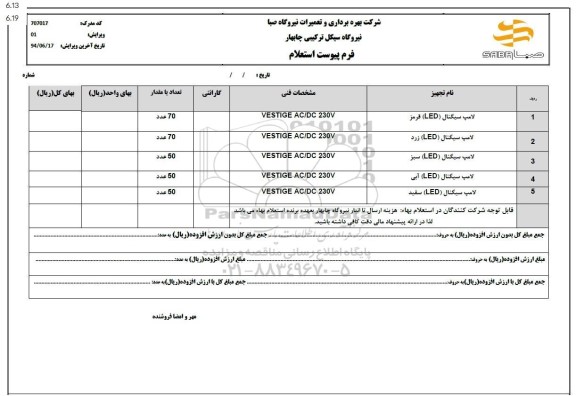 استعلام لامپ سیگنال (LED) قرمز...