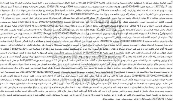 آگهی  مزایده سهام
