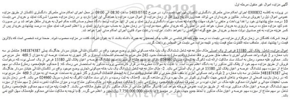 مزایده فروش ششدانگ یک باب خانه مسکونی-تجاری