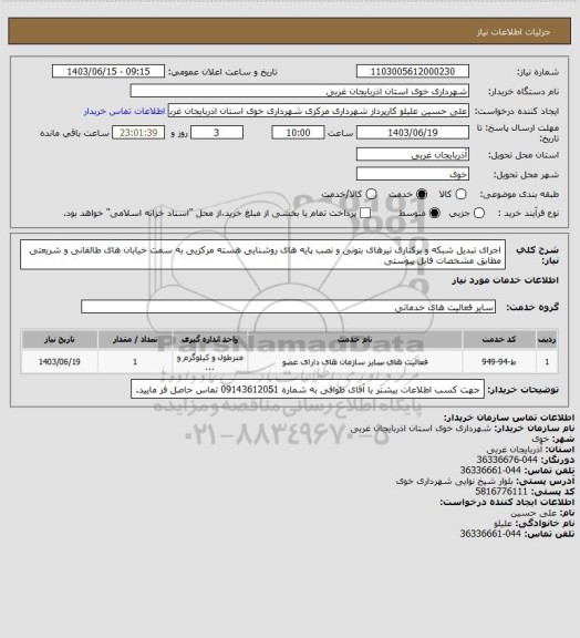 استعلام اجرای تبدیل شبکه و برکناری تیرهای بتونی و نصب پایه های روشنایی هسته مرکزیی به سمت خیابان های طالقانی و شریعتی مطابق مشخصات فایل پیوستی
