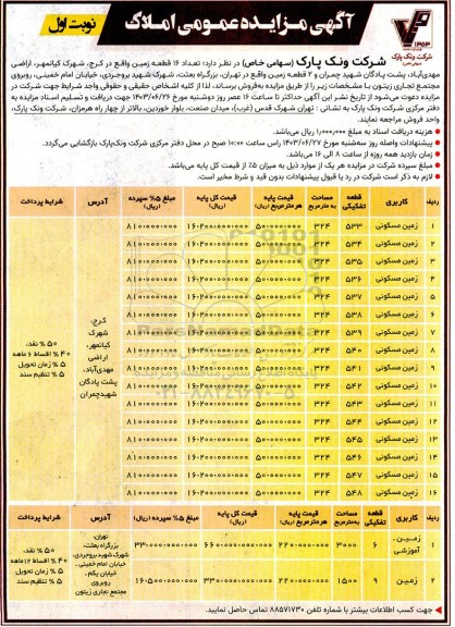 مزایده فروش املاک 