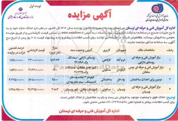 مزایده فروش املاک مازاد