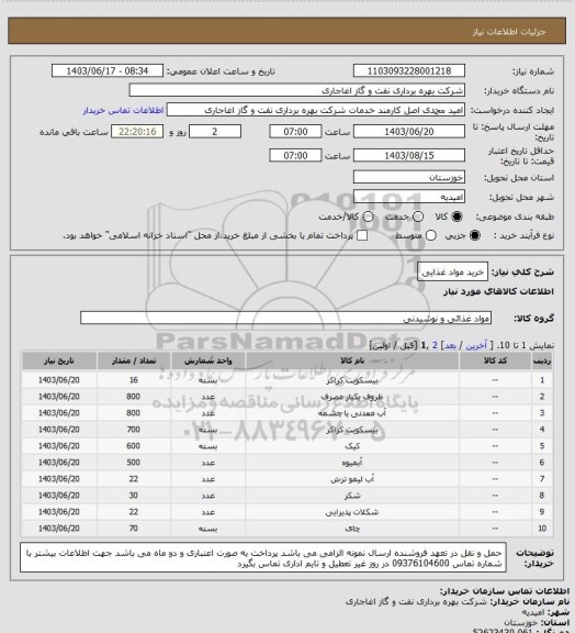 استعلام خرید مواد غذایی