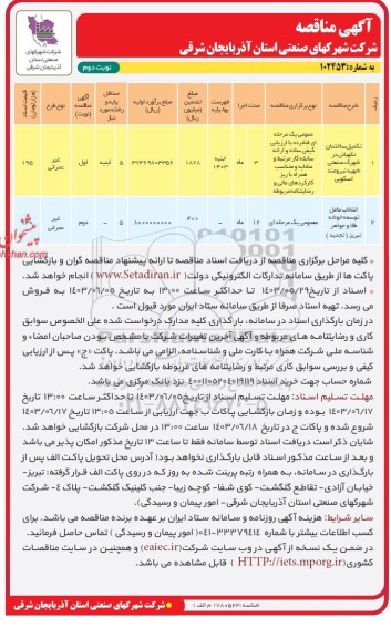 مناقصه تکمیل ساختمان نگهبانی در شهرک صنعتی شهید نیرومند اسکویی ....- نوبت دوم