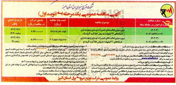 مناقصه برون سپاری فعالیت های تعمیرات ، نوسازی و بهینه سازی ...