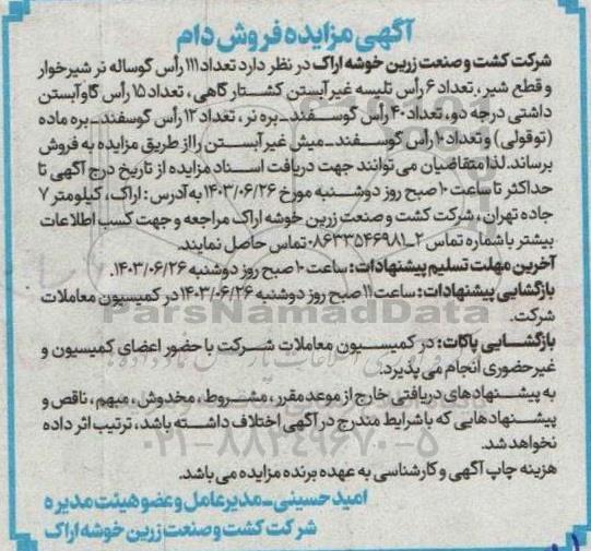 مزایده فروش دام