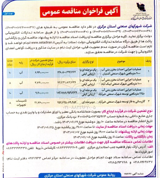 مناقصه عملیات اجرایی احداث مخزن بتنی آب 2000 متر مکعبی و...