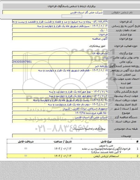 مناقصه, ۸۵۰ فقره مرودشت ۱۴۰۳/۳۵