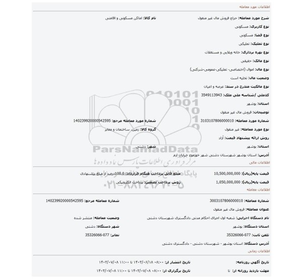 مزایده، فروش مال غیر منقول