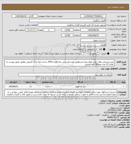 استعلام میز و صندلی ناهار خوری چهار نفره مستطیلی تونت لهستانی  پایه فلزی XWA  ساخت ایران رنگ گردویی مطابق تصویر پیوست به تعداد 12 عدد میزو48 عدد صندلی