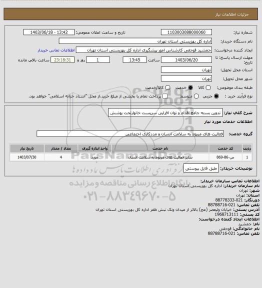 استعلام تدوین بسته جامع اقدام و توان افزایی سرپست خانوارتحت پوشش