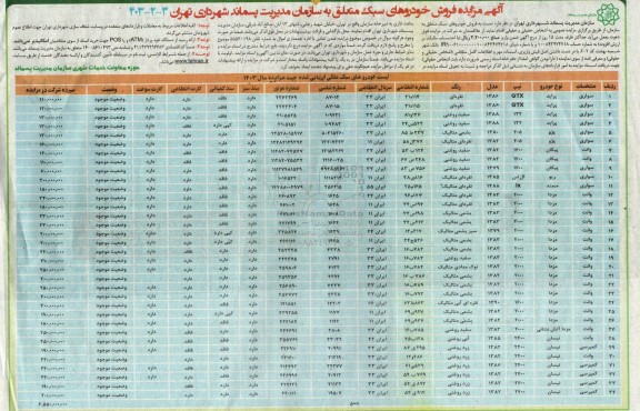 آگهی مزایده فروش خودروهای سبک