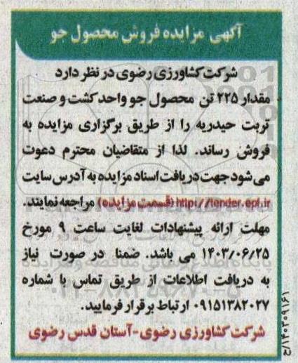 مزایده فروش محصول جو 