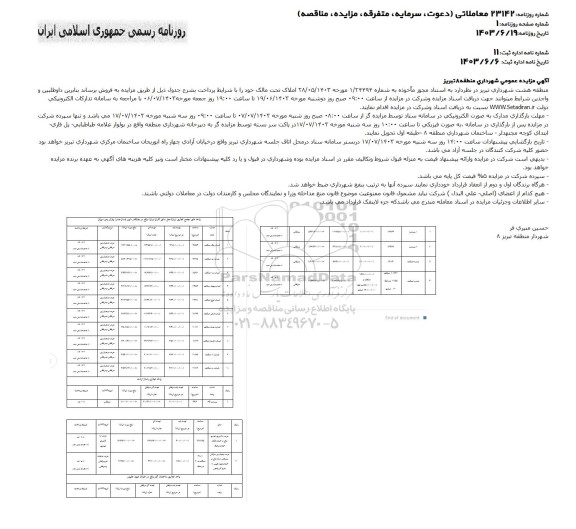 مزایده فروش املاک