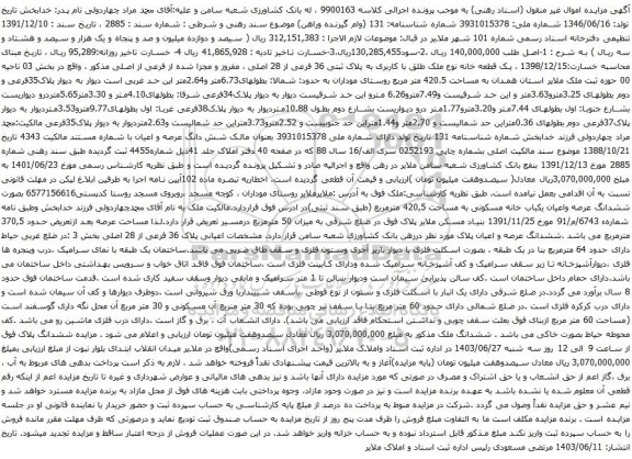 آگهی مزایده یک قطعه خانه نوع ملک طلق با کاربری به پلاک ثبتی 36 فرعی از 28 اصلی ، مفروز و مجزا شده از فرعی از اصلی