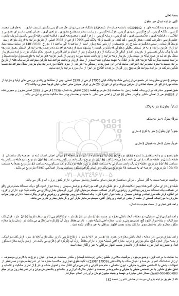 مزایده فروش ملک به پلاک ثبتی 17956 فرعی از 2398 اصلی