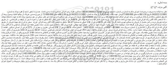مزایده فروش ملک پلاک ثبتی 6879 فرعی از 158 اصلی به مساحت 94.47