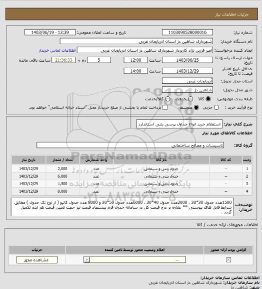 استعلام استعلام خرید انواع جداول پرسی بتنی استاندارد