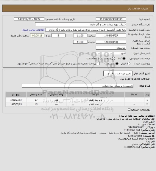 استعلام تامین درب ضد سرقت و....