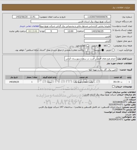 استعلام انجام طرح های افزایش قدرت در سطح شهرستان گراش