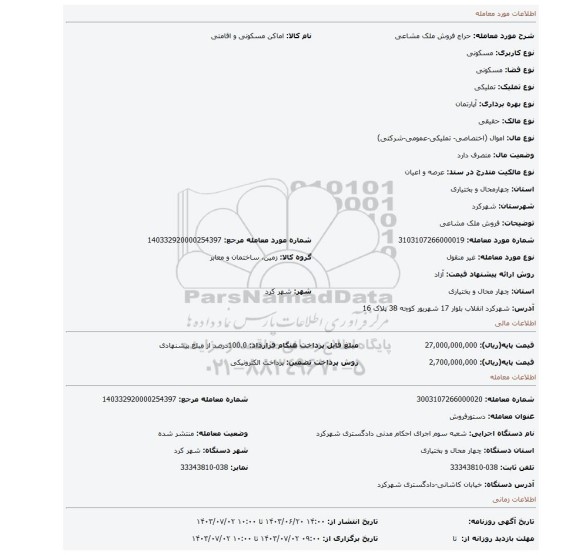 مزایده، فروش ملک مشاعی