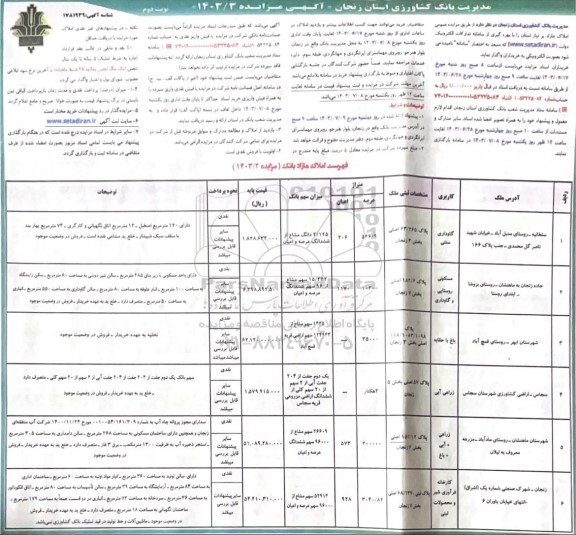 مزایده عمومی املاک مازاد بر نیاز - نوبت دوم