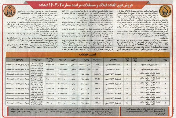 مزایده فروش املاک و مستغلات