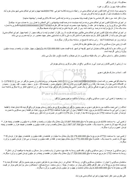 مزایده فروش ساختمان مسکونی