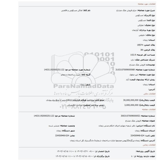 مزایده، فروش ملک مشاع