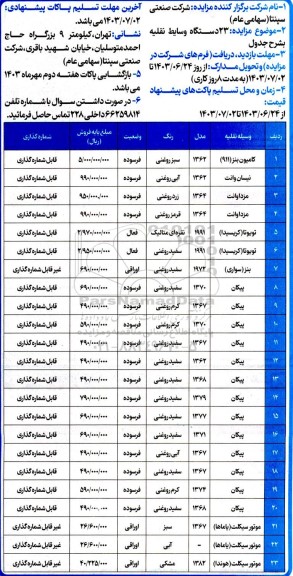 مزایده 23 دستگاه وسایط نقلیه