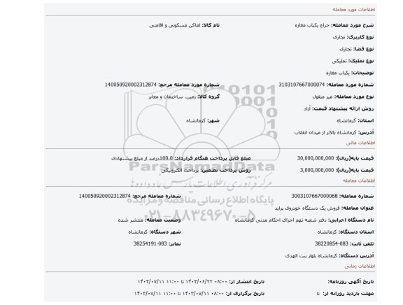مزایده، یکباب مغازه