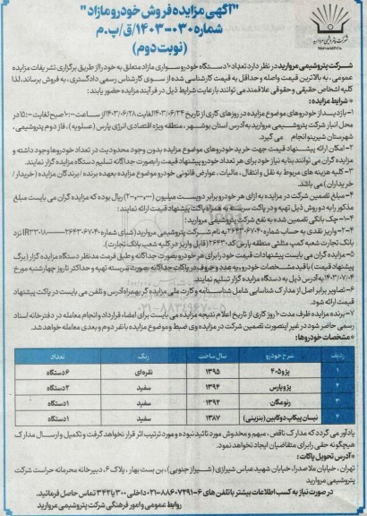 مزایده فروش ده دستگاه خودرو سواری مازاد