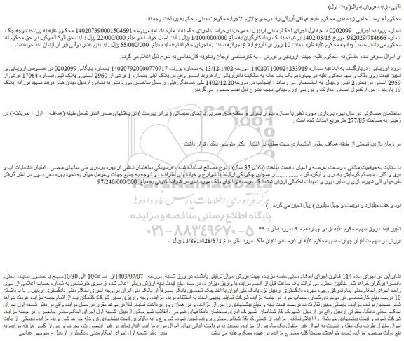 مزایده فروش ساختمـان مسکونی