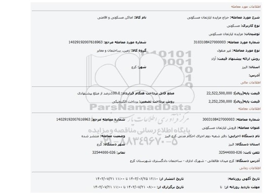 مزایده، مزایده اپارتمان مسکونی
