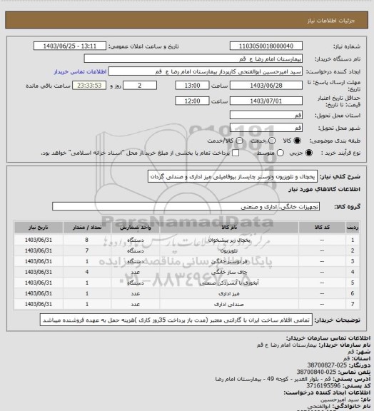 استعلام یخچال و تلویزیون وتوستر چایساز بیوفامیلی میز اداری و صندلی گردان