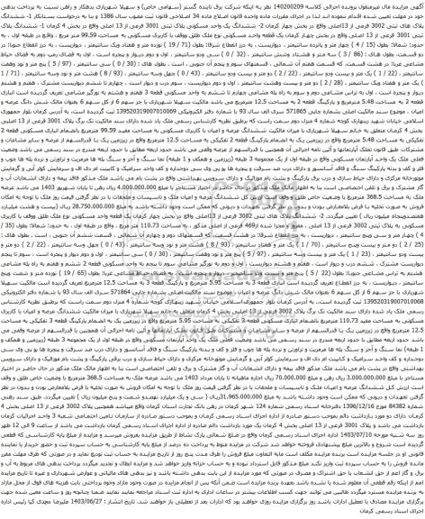 مزایده ششدانگ پلاک های ثبتی 3002 فرعی از 13اصلی