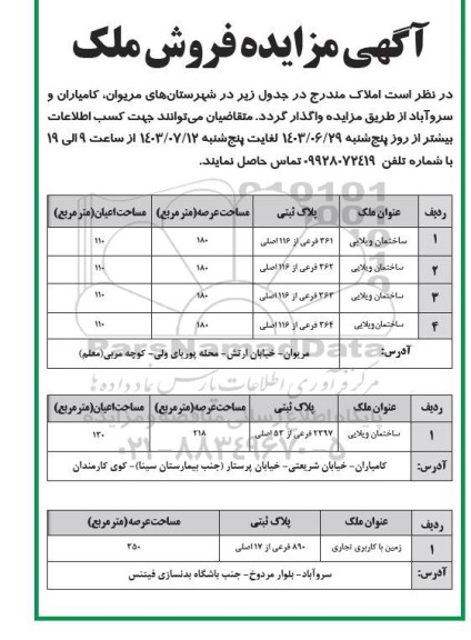 مزایده فروش ملک 