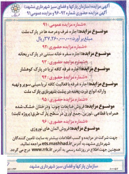 مزایده اجاره غرف و عرصه ها ...