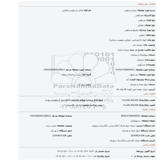 مزایده، مسکونی