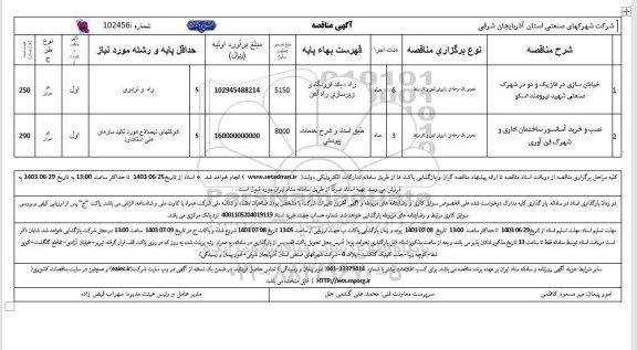 مناقصه خیابان سازی در فاز یک و دو شهرک صنعتی...