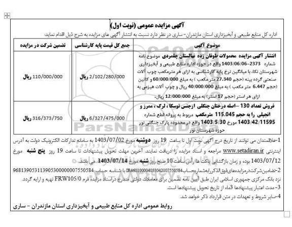 آگهی مزایده عمومی  .محمولات طوفان زده نهالستان چلمردی....